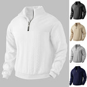 Men's Jacquard Fall Winter Long-sleeved Hoodies Quarter-Zip Design