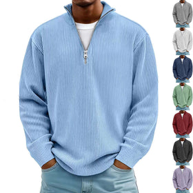 Zipper Stand Collar Sweatshirt Fashion Warm Solid Color